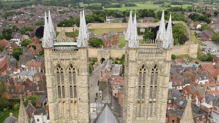 Chris Vaughan - case study images: Lincoln Cathedral | A view from the top on central town looking towards Lincoln Castle.